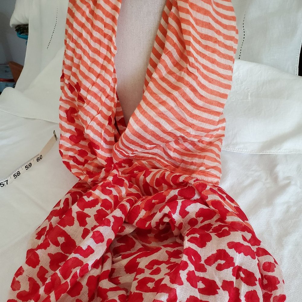 Calvin Klein Infinity Scarf Red Leopard + Stripes - Picture 7 of 7